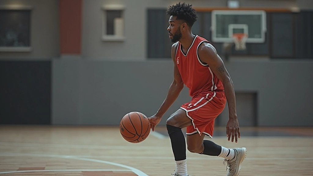 Basketball player executing advanced ball handling drill during team training session