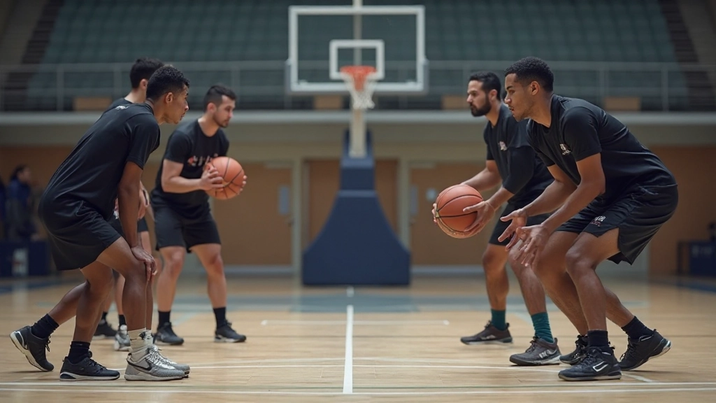 Basketball team executing defensive positioning and coverage during game situation